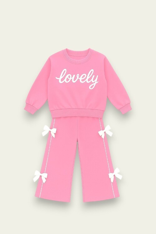 Kız Çocuk Lovely Yazılı Fiyonk Detaylı Okul Eşofman Takımı 2-10 Yaş 12067