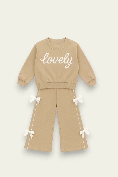 Kız Çocuk Lovely Yazılı Fiyonk Detaylı Okul Eşofman Takımı 2-10 Yaş 12067