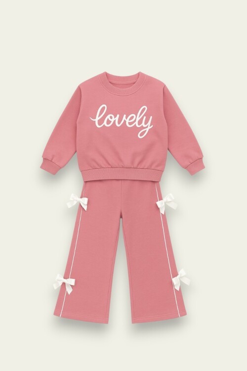 Kız Çocuk Lovely Yazılı Fiyonk Detaylı Okul Eşofman Takımı 2-10 Yaş 12067