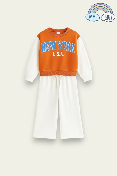 Kız Çocuk New York Baskılı İkili Takım 4-12 Yaş 12078
