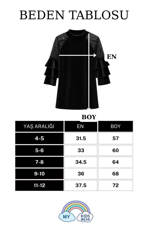 Kız Çocuk Özel Günler İçin Kadife Çocuk Elbisesi  4-12 Yaş 12107
