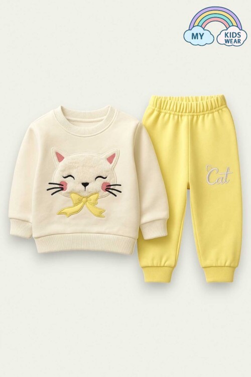 Kız Çocuk Sweatshirt ve Eşofman Altı Takımı – Kedi Desenli 1-5 Yaş 12014