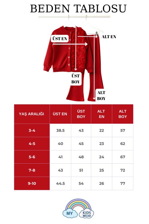 Kız Çocuk Tül Gül Aplikeli Triko Hırka İkili Takım 3-10 Yaş 12299