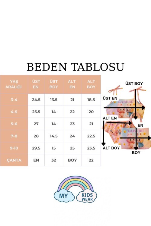Kız Çocuk Üç Parça Çantalı Fırfırlı Bikini Takım 3-10 Yaş 11957