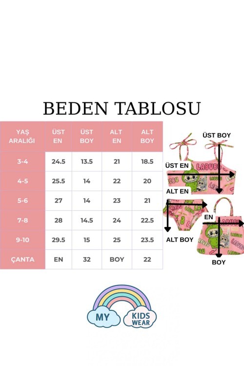 Kız Çocuk Üç Parça Çantalı Fırfırlı Bikini Takım 3-10 Yaş 11958