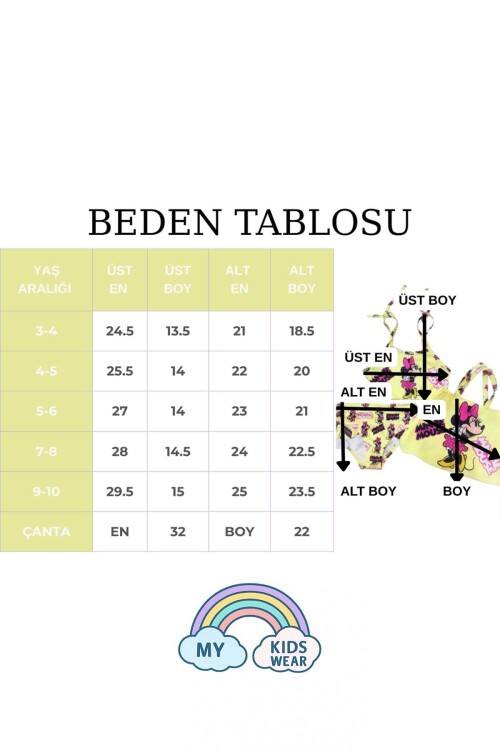 Kız Çocuk Üç Parça Çantalı Fırfırlı Bikini Takım 3-10 Yaş 11959