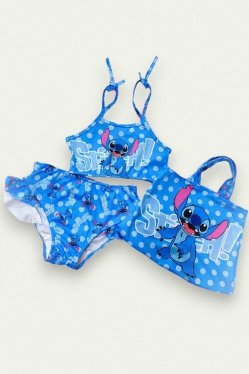 Kız Çocuk Üç Parça Çantalı Fırfırlı Bikini Takım 3-10 Yaş 11960