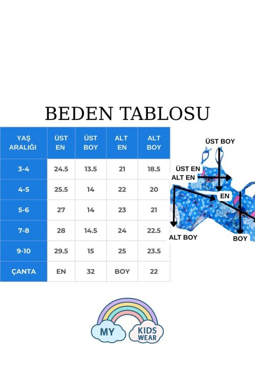 Kız Çocuk Üç Parça Çantalı Fırfırlı Bikini Takım 3-10 Yaş 11960