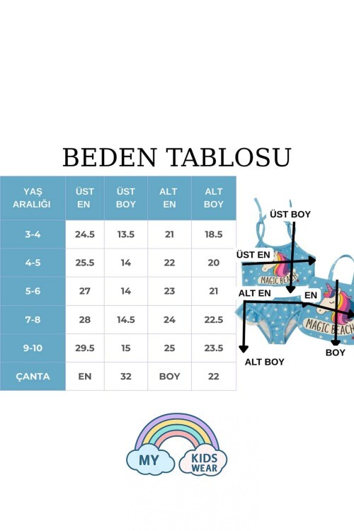 Kız Çocuk Üç Parça Çantalı Fırfırlı Bikini Takım 3-10 Yaş 11966