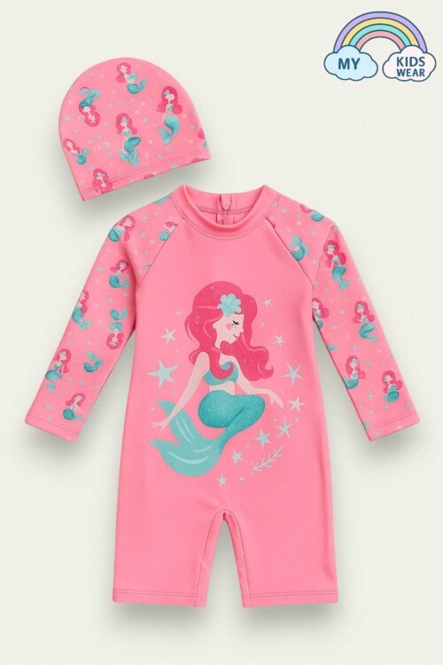 Kız Cocuk Uzun Kollu ve Fermuarlı Mayo Takımı 3 -10 Yas 11906