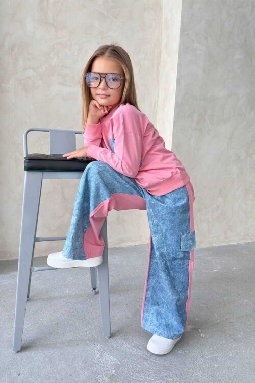 Kız Çocuk Denim Detaylı Takım 4-12 Yaş 11998