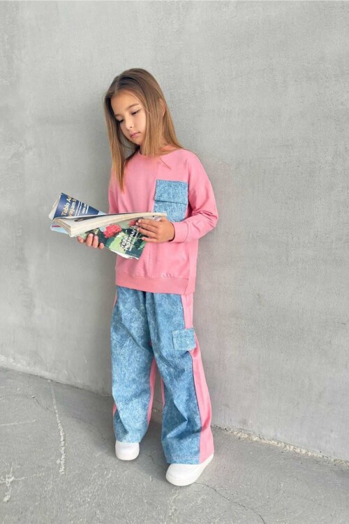 Kız Çocuk Denim Detaylı Takım 4-12 Yaş 11998