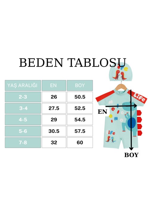 Tatlı Dino Temalı Boneli Erkek Çocuk Mayo Takımı