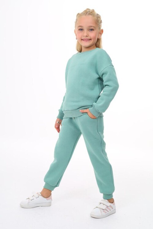 Kız Çocuk Sweatshirt ve Pantolon Takımı – Mint Basic 5-14 Yaş 10797