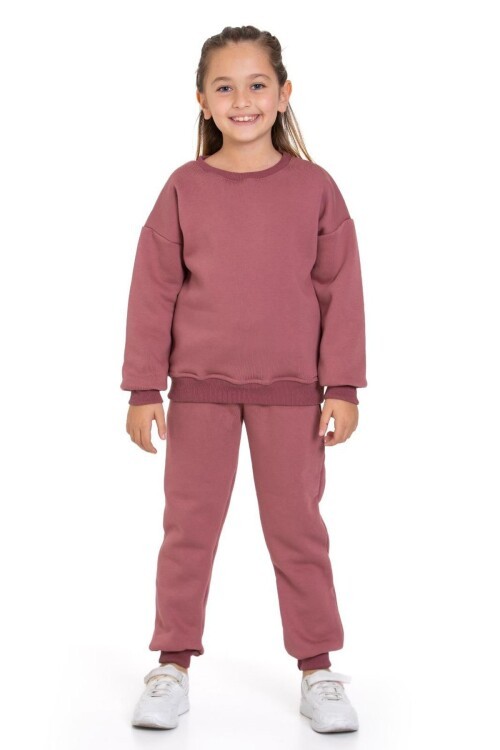 Kız Çocuk Sweatshirt ve Pantolon Takımı – Krem Basic 5-14 Yaş 11118