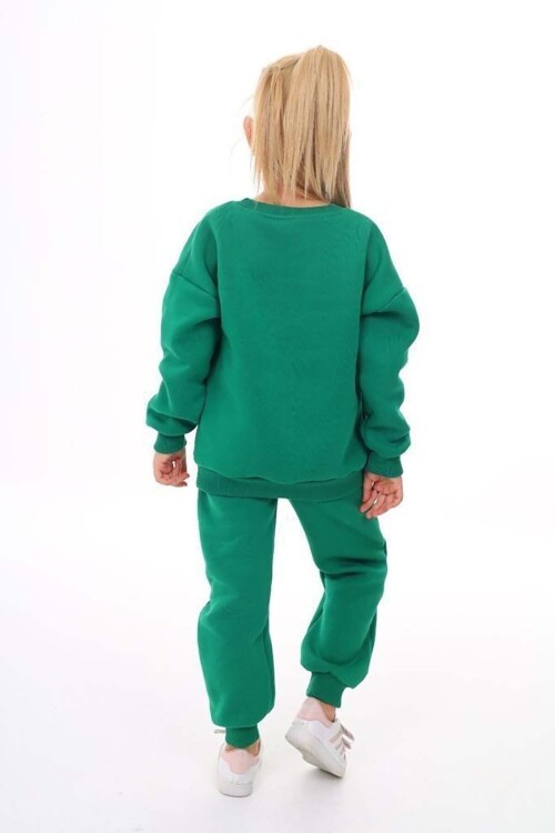 Kız Çocuk Sweatshirt ve Pantolon Takımı – Koyu Yeşil Basic 5-14 Yaş 11097