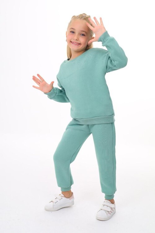 Kız Çocuk Sweatshirt ve Pantolon Takımı – Mint Basic 5-14 Yaş 10797