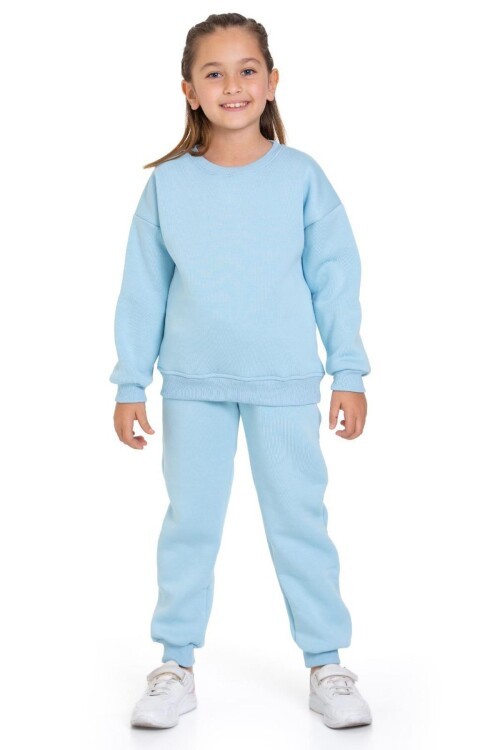 Kız Çocuk Sweatshirt ve Pantolon Takımı – Mavi Basic 5-14 Yaş 10794