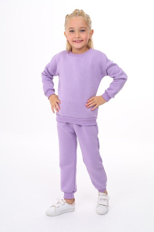 Kız Çocuk Sweatshirt ve Pantolon Takımı – Lila Basic 5-14 Yaş 10793