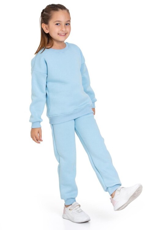 Kız Çocuk Sweatshirt ve Pantolon Takımı – Mavi Basic 5-14 Yaş 10794