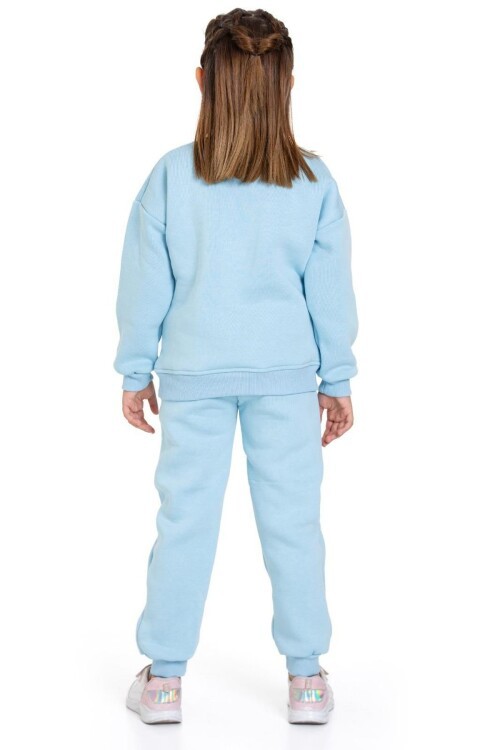 Kız Çocuk Sweatshirt ve Pantolon Takımı – Mavi Basic 5-14 Yaş 10794