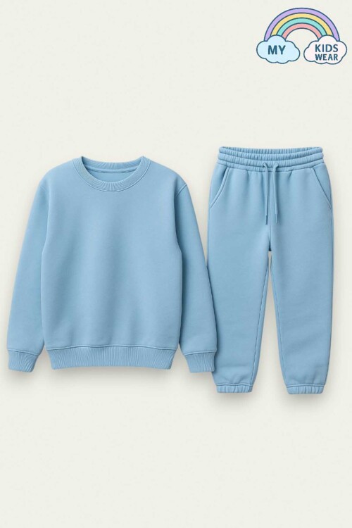 Kız Çocuk Sweatshirt ve Pantolon Takımı – Mavi Basic 5-14 Yaş 10794