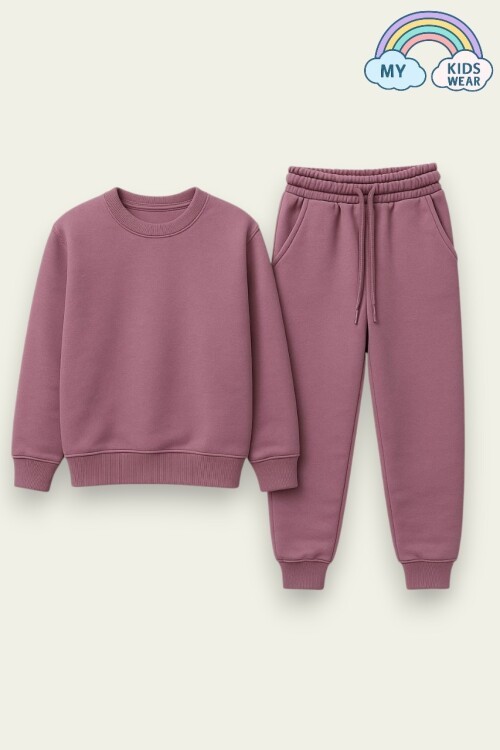 Kız Çocuk Sweatshirt ve Pantolon Takımı – Krem Basic 5-14 Yaş 11118