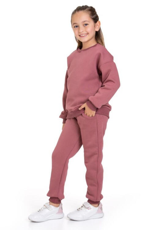 Kız Çocuk Sweatshirt ve Pantolon Takımı – Krem Basic 5-14 Yaş 11118