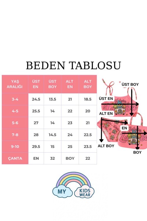 Kız Çocuk Üç Parça Çantalı Fırfırlı Bikini Takım 3-10 Yaş 11954
