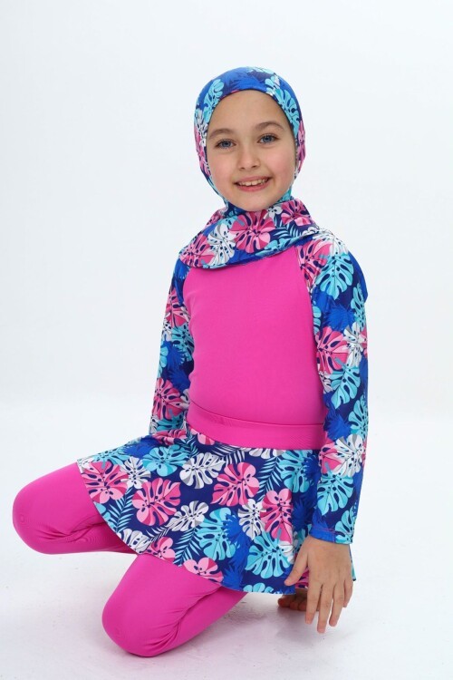Üç Parça Kız Çocuk Haşema, Tesettür, Etekli, Kapalı Mayo