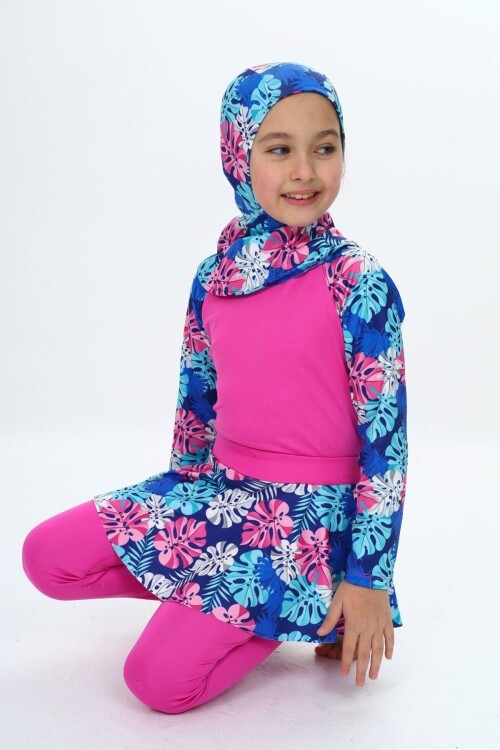 Üç Parça Kız Çocuk Haşema, Tesettür, Etekli, Kapalı Mayo