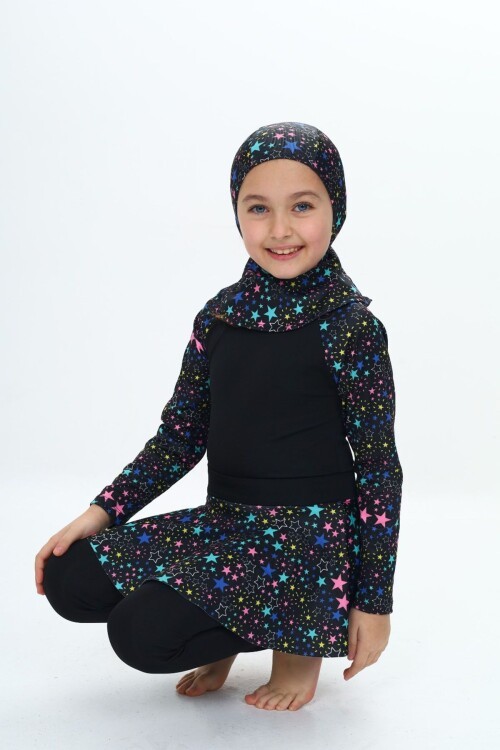 Üç Parça Kız Çocuk Haşema, Tesettür, Etekli, Kapalı Mayo
