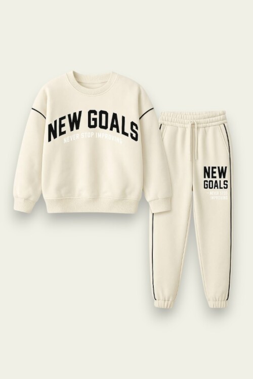 Unisex New Goals Baskılı Pamuklu 3 İplik Okul Eşofman Takımı 3-12 Yaş 12056