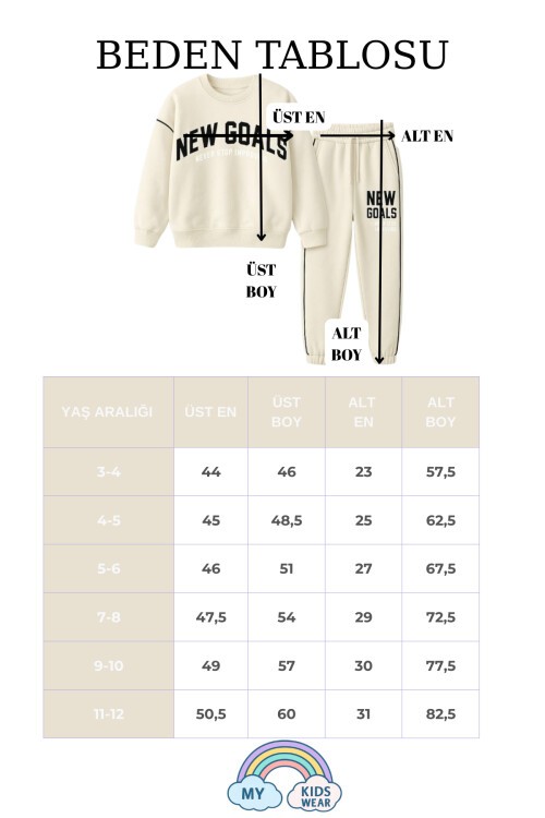 Unisex New Goals Baskılı Pamuklu 3 İplik Okul Eşofman Takımı 3-12 Yaş 12056