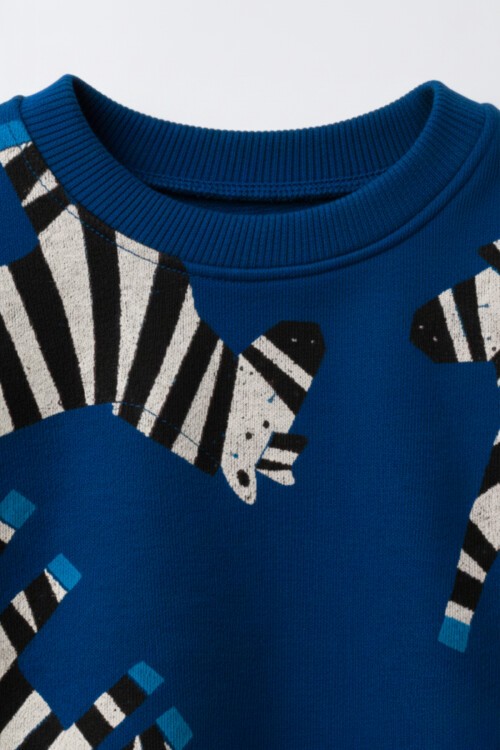 Erkek Çocuk Zebra Figürlü 3 İplik Şardonsuz  % 100 Pamuk Eşofman Takımı 2-8 Yaş12323