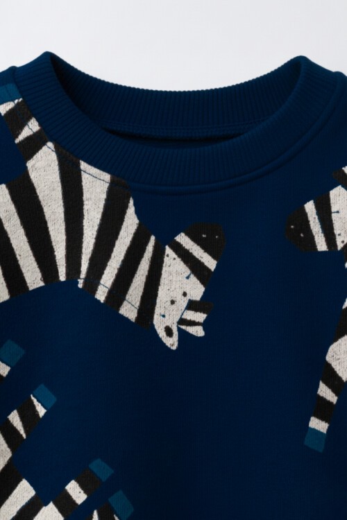 Erkek Çocuk Zebra Figürlü 3 İplik Şardonsuz  % 100 Pamuk Eşofman Takımı 2-8 Yaş 12324