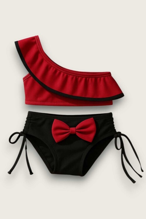 Yarım Kol Fiyonklu Arkadan Bağlamalı Çocuk Bikini Takım