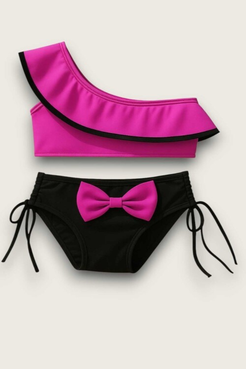Yarım Kol Fiyonklu Arkadan Bağlamalı Çocuk Bikini Takım