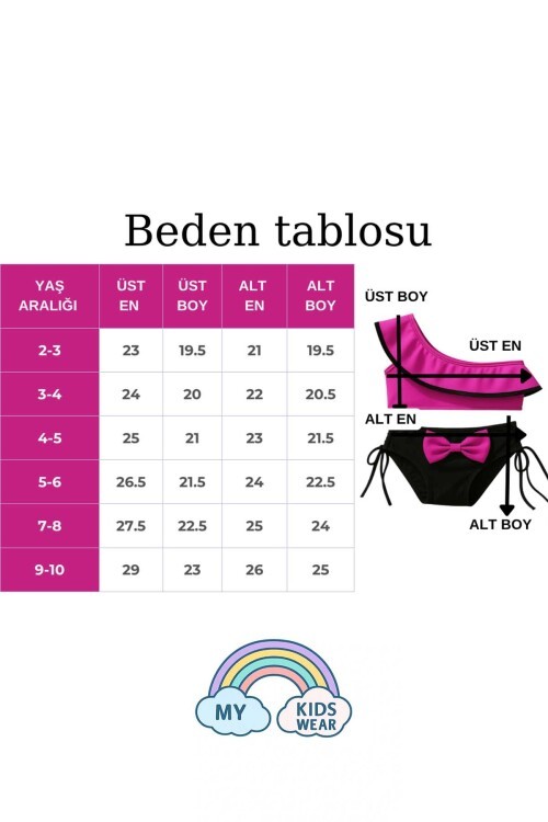 Yarım Kol Fiyonklu Arkadan Bağlamalı Çocuk Bikini Takım