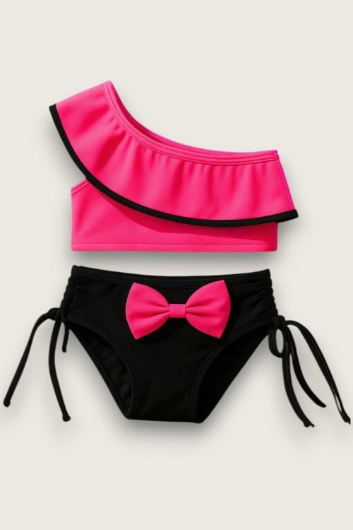 Yarım Kol Fiyonklu Arkadan Bağlamalı Çocuk Bikini Takım