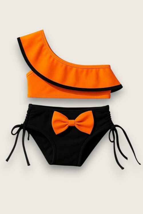 Yarım Kol Fiyonklu Arkadan Bağlamalı Çocuk Bikini Takım
