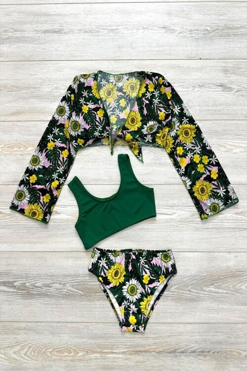 Yeni Sezon Kız Çocuk Bolerolu Bikini 3lü Takım