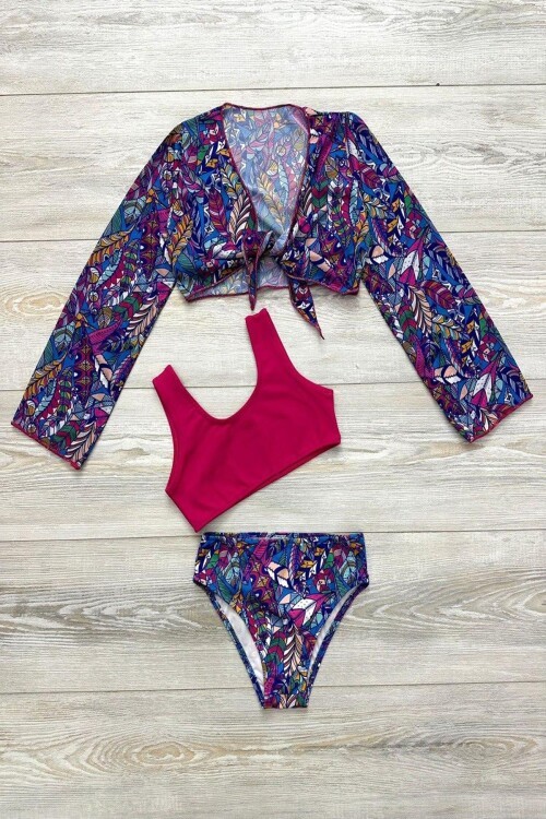 Yeni Sezon Kız Çocuk Bolerolu Bikini 3lü Takım