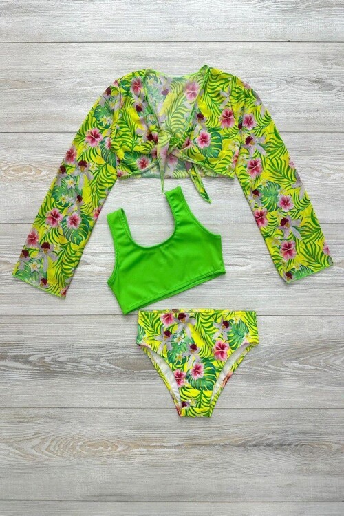 Yeni Sezon Kız Çocuk Bolerolu Bikini 3lü Takım
