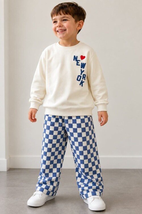 %100 Pamuklu Sweatshirt Desenli 2li Erkek Bebek&Çocuk Takımı