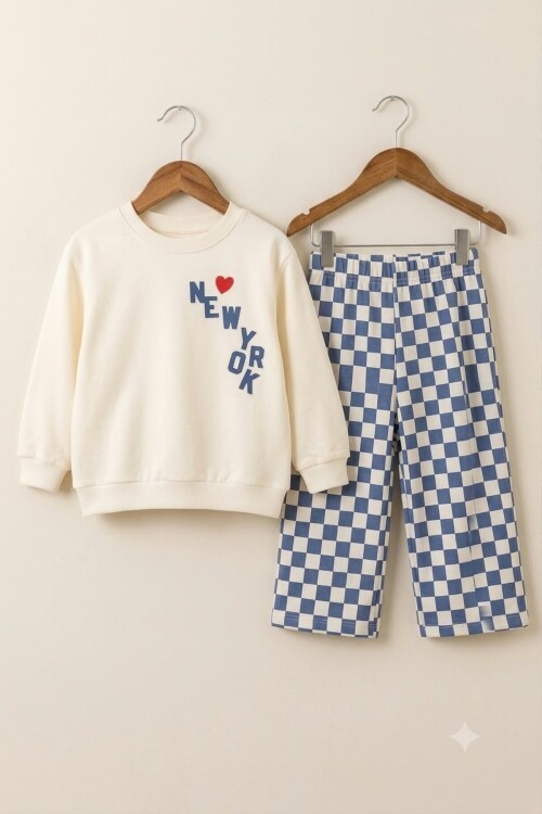 %100 Pamuklu Sweatshirt Desenli 2li Erkek Bebek&Çocuk Takımı