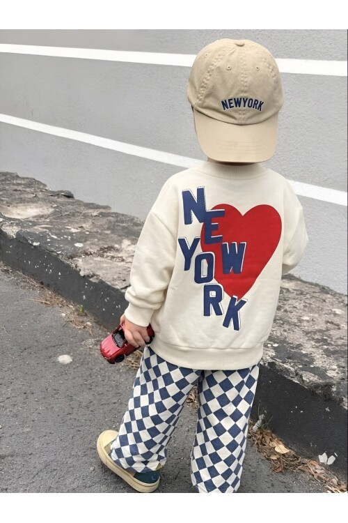 %100 Pamuklu Sweatshirt Desenli 2li Erkek Bebek&Çocuk Takımı