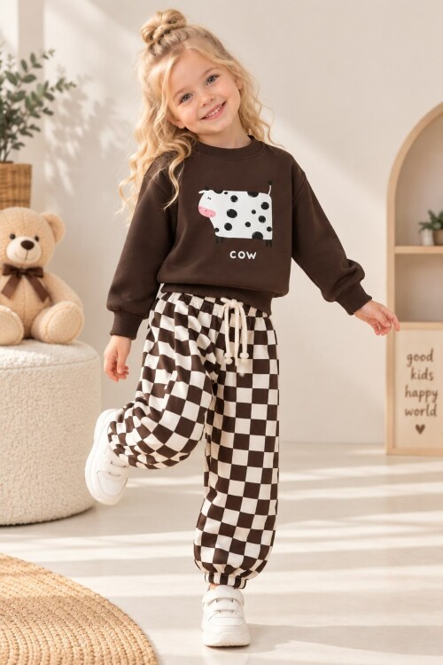 Çocuk Sweatshirt Eşofman Altı Takım Rahat Kesim Günlük Kombin 12936