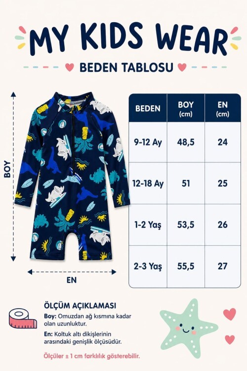 Çocuk Uzun Kollu Fermuarlı Mayo – Rahat ve Konforlu Yüzme Tulum 12885