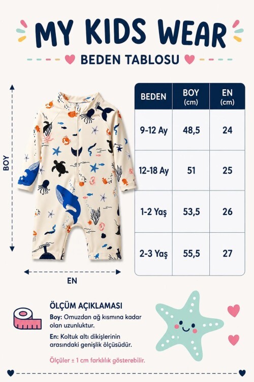 Çocuk Uzun Kollu Fermuarlı Mayo – Rahat ve Konforlu Yüzme Tulum 12886